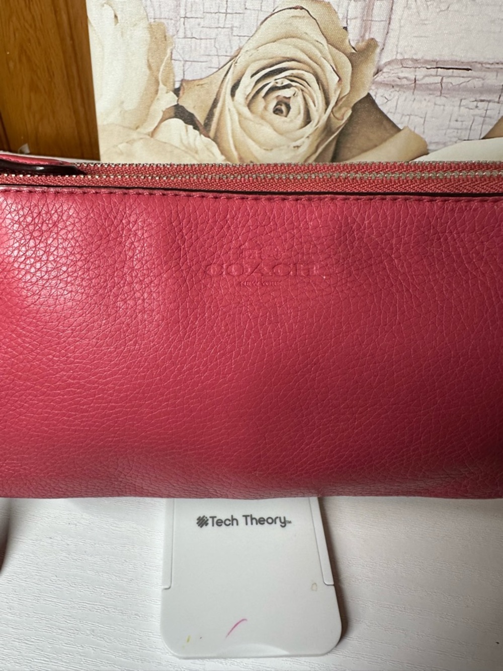 COACH Raspberry Pink Pebbled Leather Zip Clutch
